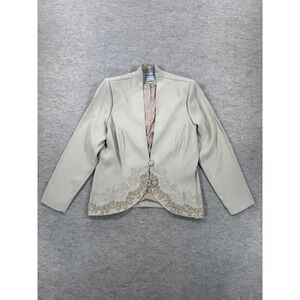 Che Studio Blazer Jacket Womens 10 Beige Lined Embellished Business Formal